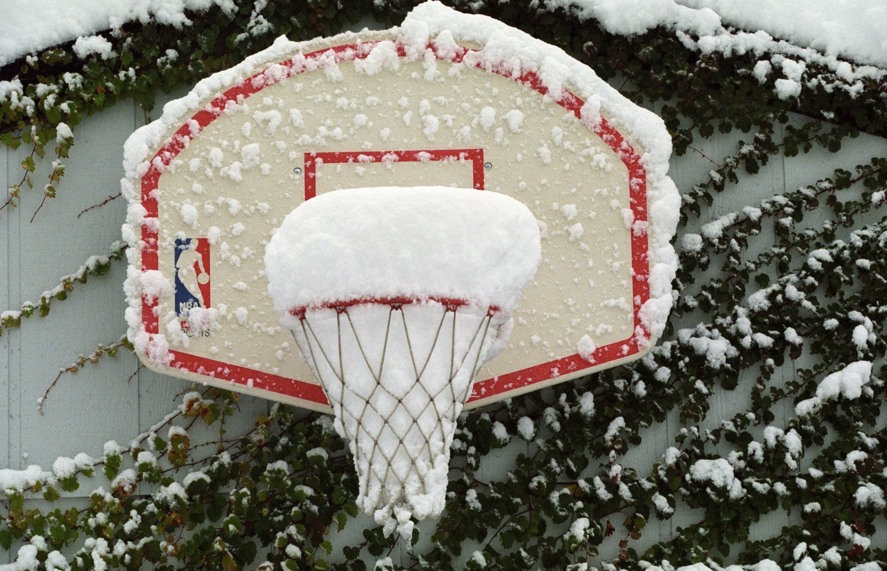A basketball hoop becomes a snow cone at 45th and William Streets.